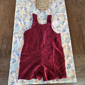 Charming Velvet Kids Overalls in Rich Red